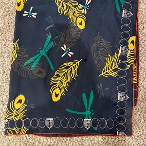 Navy Floral & Dragonfly Print Scarf